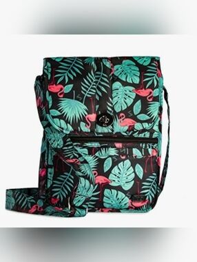 Lug Moped Crossbody Tropical Flamingo Black Green Pink 🦩
